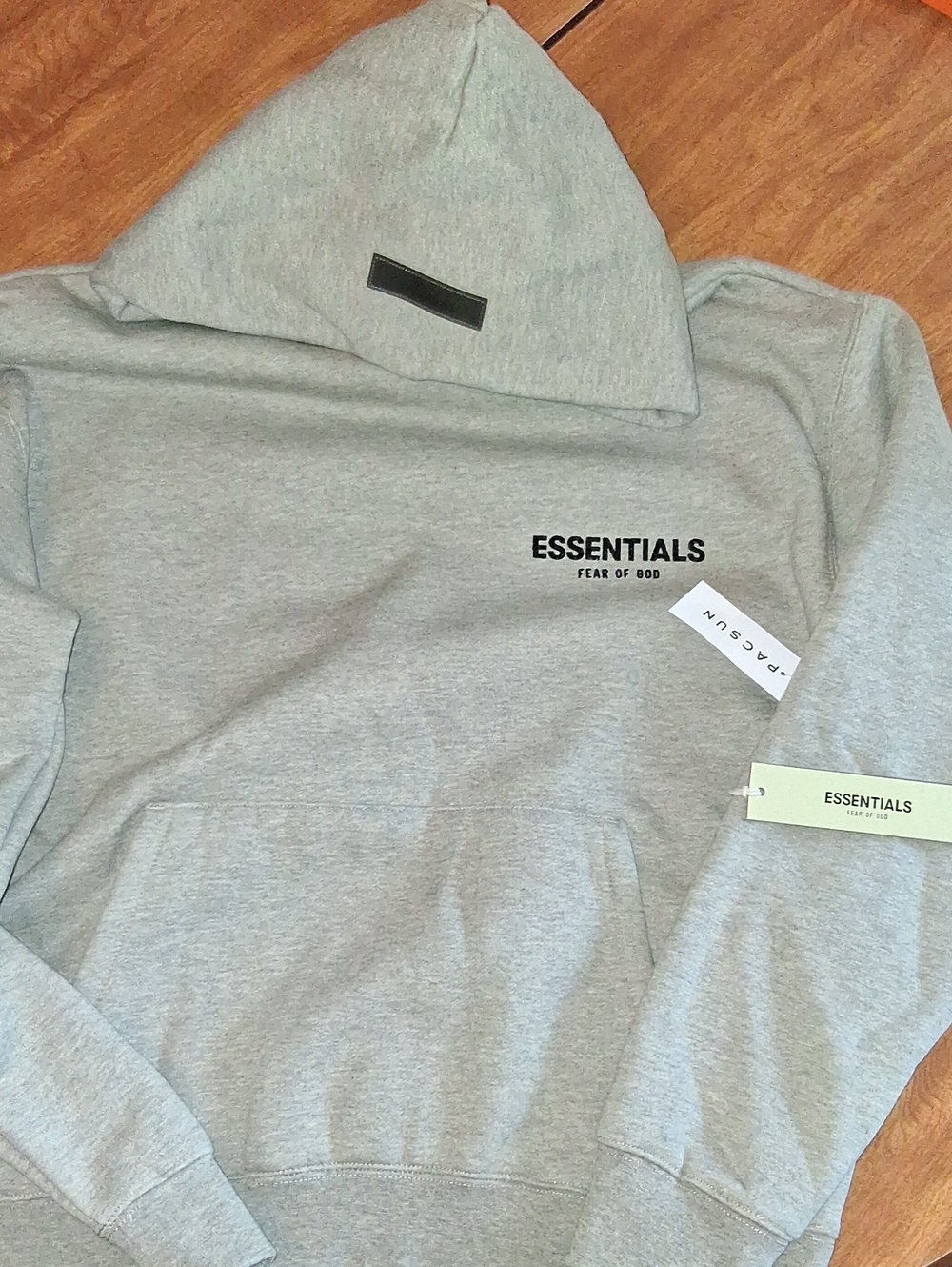 Essentials Dark Oatmeal Grey Pullover Hoodie with Black Logo